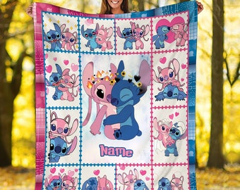 Stitch Angel Blanket | Stitch Angel Fleece Blanket | Stitch Angel Birthday Gifts | Valentine Gifts For Couples Blanket