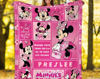 Personalized Minnie Mouse Blanket | Minnie Mouse Fleece Blanket | Miceky Minnie Mouse Magic Kingdom Birthday Gifts Blanket