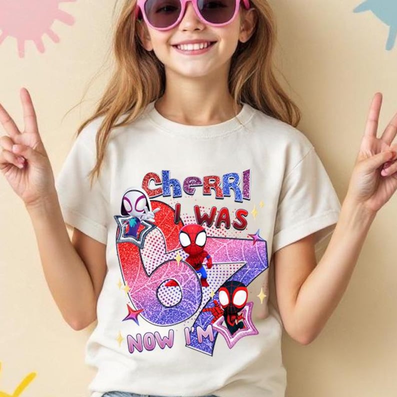 Camiseta de Spidey y sus increíbles amigos para el séptimo cumpleaños, camiseta "Tenía 6 años y ahora tengo 7", camiseta divertida para el séptimo cumpleaños, camiseta de meme 67, cumpleaños de Disneyland Shi imagen 4