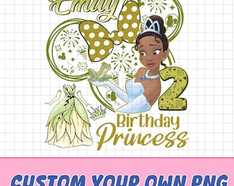 Personalisierte Tiana Prinzessin Geburtstag PNG, Disneyland Prinzessin, Tiana Prinzessin Png, Disneyland Geburtstagskind, Mädchen Reise Png, digitaler Download