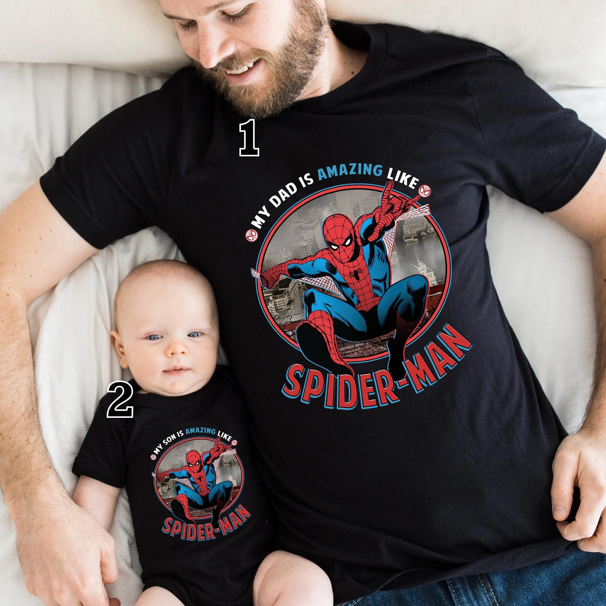 スパイダーマン Amazing Dad プリント 半袖Tシャツ Amazing Dad Shirt Spider Man T-shirt Father's Day Shirt