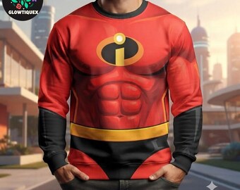 Mr Incredible Costume Shirt, Fake Abs Fake Body Halloween Outfit, Superhero Cosplay Sweatshirt, Muscle Costume, Halloween Party Gift for Men