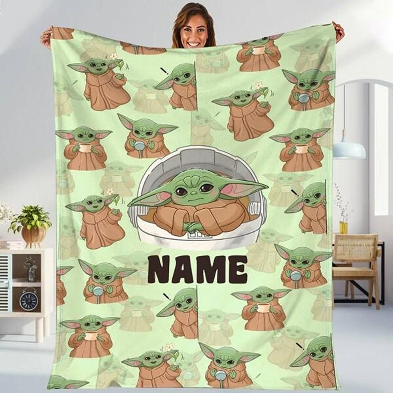 Personalized Disneyland Starwars Baby Yoda Blanket, Galaxy's Edge Blanket, Starwars Disneymovie Fleece Blanket, Starwars Birthday Gift image 1