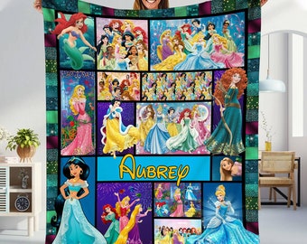 Manta personalizada de princesas de Disneyland, manta polar de princesas de Disneyworld, fiesta temática de princesas de cuento de hadas, Enredados, Rapunzel, Cenicienta