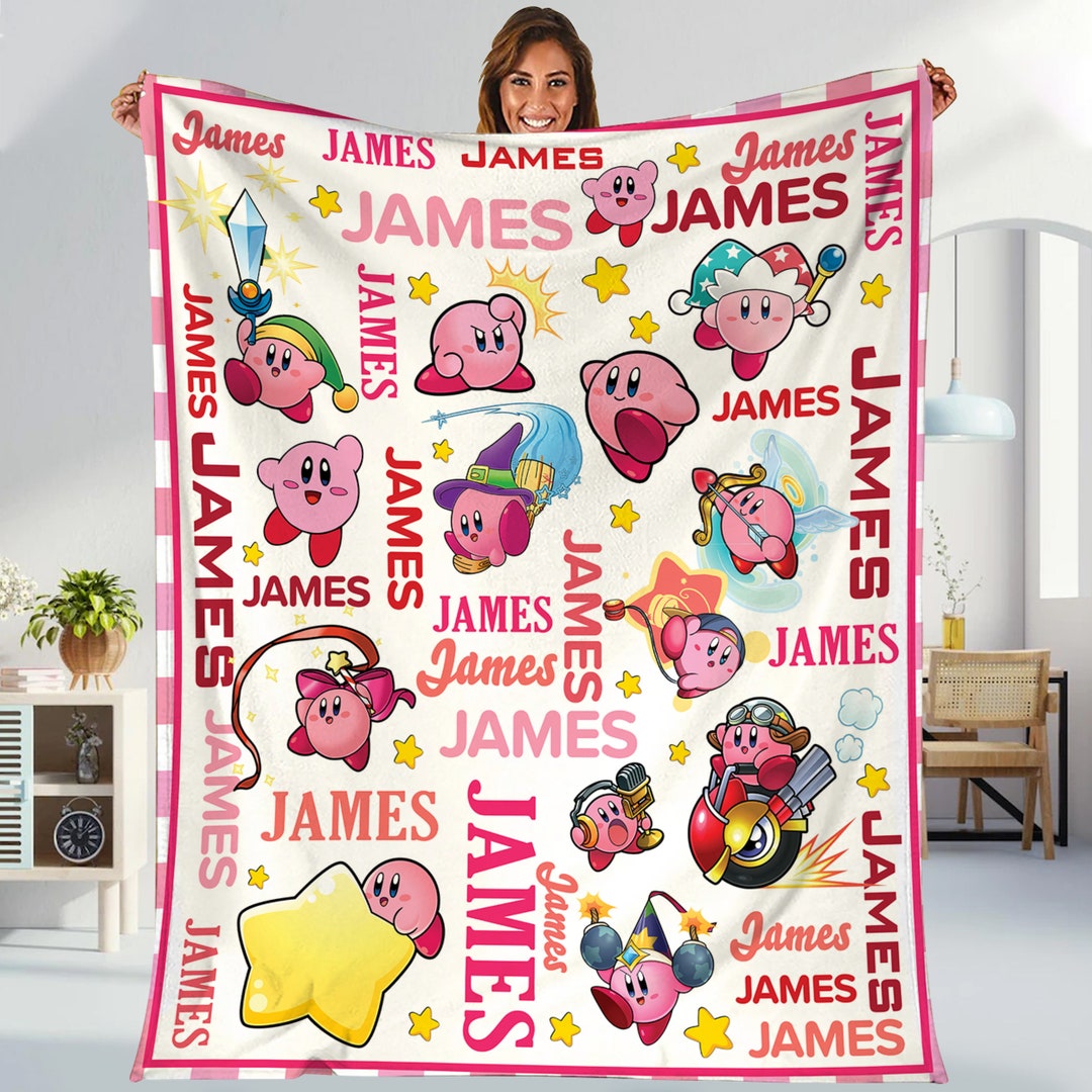 Personalized Watercolor Kirby Blanket Gaming Kirby Birthday Blanket