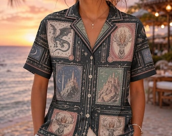 Vintage Acotar Hawaiian Shirt, Fire Heart Inspired Beach Shirt And Shorts, Velaris City Of Starlight Tee, Novel Tee For Book Lover