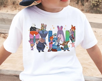 Custom Name Zootopia 2 Character Themed Disneyland T-Shirt,Zootropolis Judy Hopps Nick Wilde, Disneyland Trip Family Shirt, Magic Kingdom
