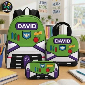 Buzz Lightyear Backpack Set, Cartoon School Backpack, Lunch Bag Pencil Case, Back To School Gift, Personalized Boys School Bag