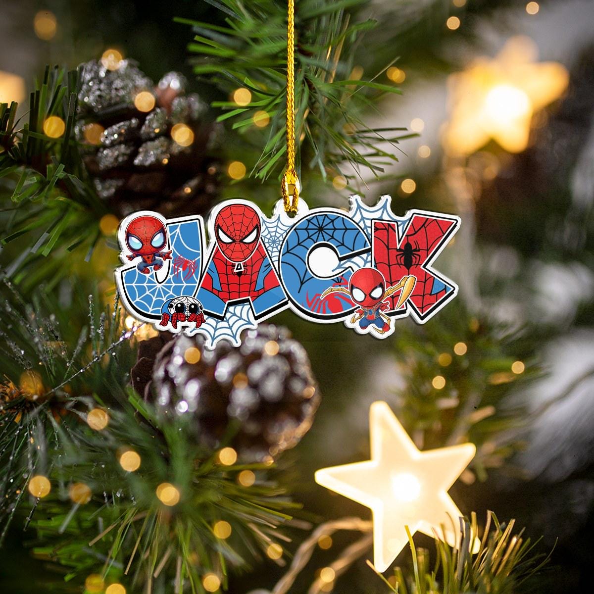 Discover Personalized Spider and Friends Acrylic Ornament for Birthdays and Holidays, Superhero Custom Name, Avengers Christmas