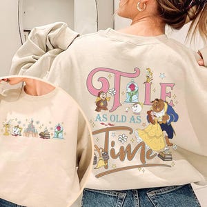 Camiseta retro de dos caras con el cuento de la princesa Bella, tan antiguo como el tiempo / Camiseta de La Bella y la Bestia de Disneyworld / Camiseta de viaje familiar de WDW