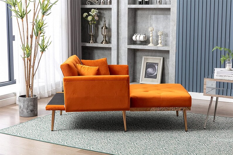 Convertible Velvet Chaise Lounge & Sofa Bed With Matching Ottoman Etsy