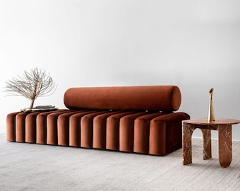 Deeply Tufted Modular Sofa In Rust