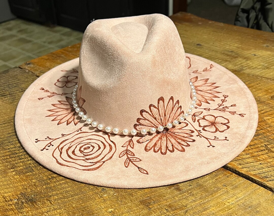 Felt Hat With Burnt Design Etsy