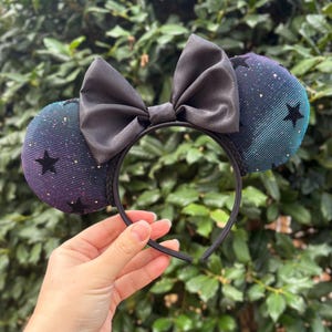 Color-Shifting Galaxy Mouse Ears: Velvet Stars, Glitter, Satin Bow