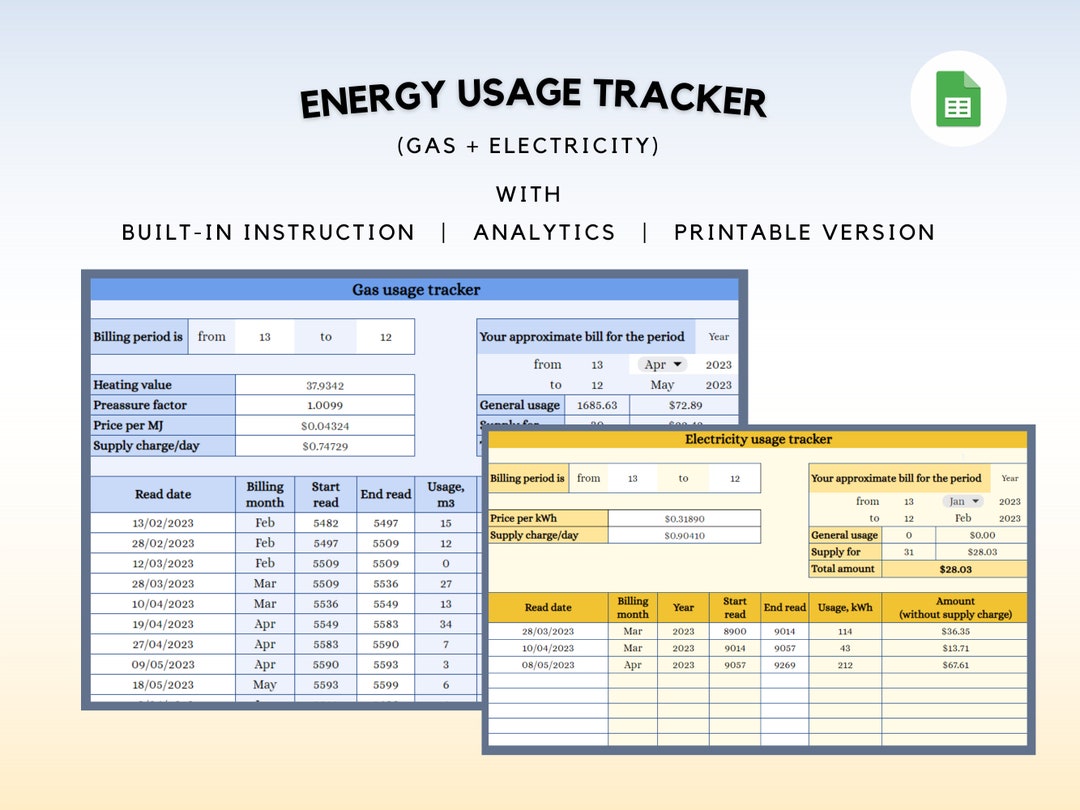 Energy Usage Tracker Gas Usage Tracker Electricity Usage Etsy