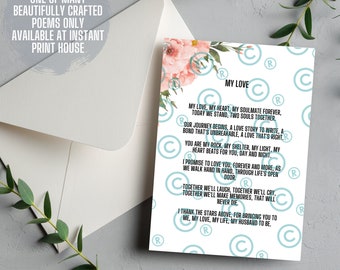 My Love | Wedding Poem | Digital Download | Instant Print | Wedding Gifts | Poems |