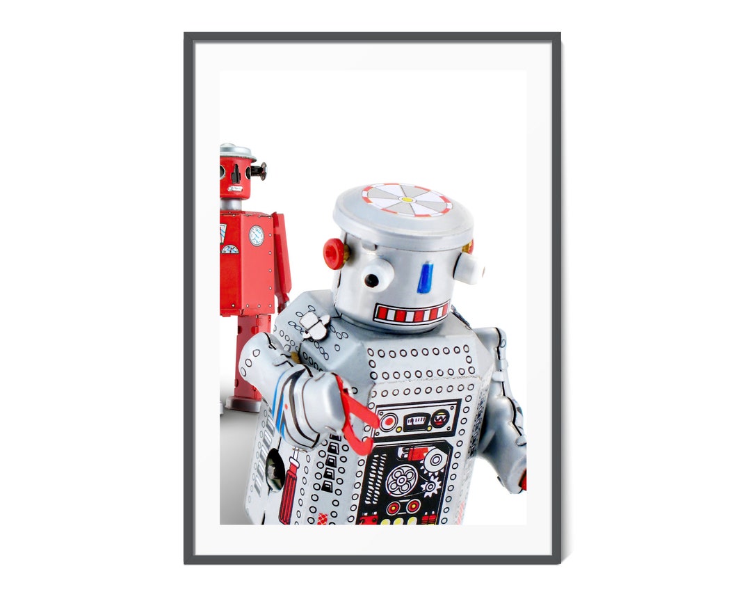 Vintage Toy Robot Art, Robot Tin Toy Poster, Retro Decor, Robot Wall