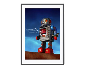 Vintage Toy Robot Art, Robot Tin Toy Poster, Retro Decor, Robot Wall Art, Robot Nursery Art, Kids Wall Art, 1950s Sci-fi, Vintage Toy Robot