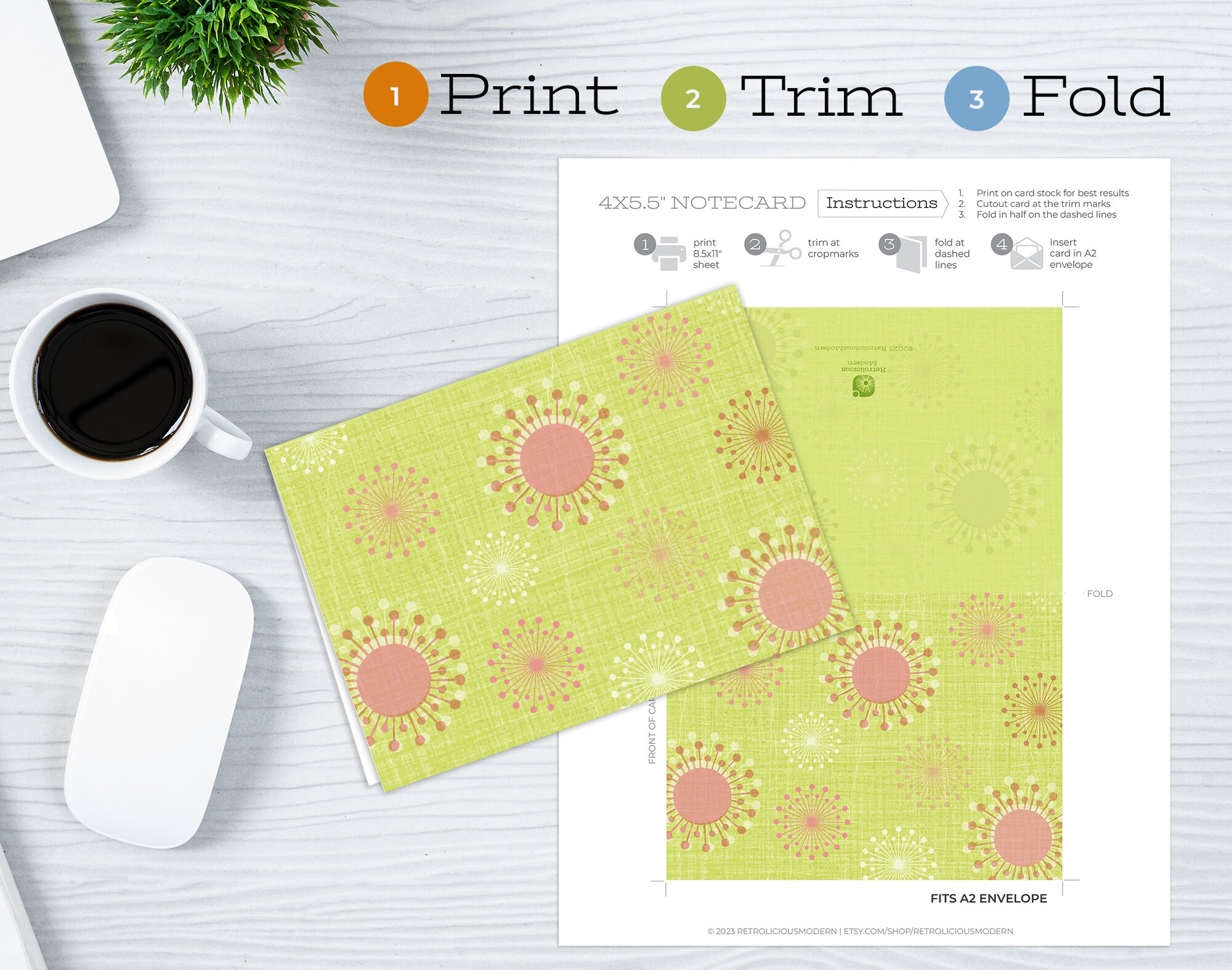 Mid-century Modern Notecard Set, Retro Atomic Patterns, Boomerangs ...