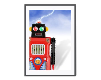 Vintage Toy Robot Art, Robot Tin Toy Poster, Retro Decor, Robot Wall Art, Robot Nursery Art, Kids Wall Art, 1950s Sci-fi, Vintage Toy Robot