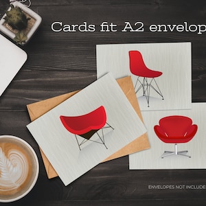 Mid-Century Modern Chairs, Set of 6 Blank Note Cards, Retro Chairs 5.5x4”, Digital, Printable, MCM Iconic Chairs, Frameable Artwork, Eames