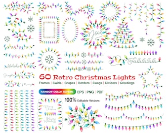 Retro Christmas Lights, Light String Clipart, Christmas Tree Lights, Holiday Light Decor, Rainbow Lights, Gay Pride Lights, Rainbow Art
