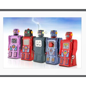 Vintage Toy Robot Art, Tin Toy Robot Poster, Retro Decor, Robot Wall Art, Robot Nursery Art, Kids Wall Art, 1950s Sci-fi, Vintage Toy Robots