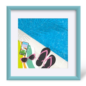Tropical Poolside Decor, Swimming Pool Art, Great Swimmer Gift, Tropical Vacation, Sunbathing Wall Art, Pink Girl Art, Digital Travel Poster