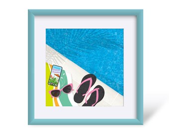 Tropical Poolside Decor, Swimming Pool Art, Great Swimmer Gift, Tropical Vacation, Sunbathing Wall Art, Pink Girl Art, Digital Travel Poster