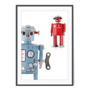 vintage Toy Robot Art, Tin Toy Robot Poster, Retro Decor, Robot Wall Art, Robot Nursery Art, Kids Wall Art, 1950s Sci-fi, vintage Toy Robots