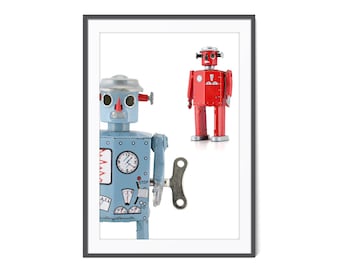 Vintage Toy Robot Art, Tin Toy Robot Poster, Retro Decor, Robot Wall Art, Robot Nursery Art, Kids Wall Art, 1950s Sci-fi, Vintage Toy Robots
