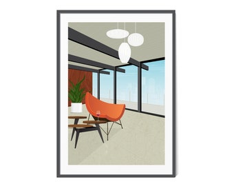 Retro Coconut Lounge Chair Artwork, Mid-century Modern Digital Art, Iconic Chair, Retro Lifestyle, Atomic Age Art, 1950-60s Architecture