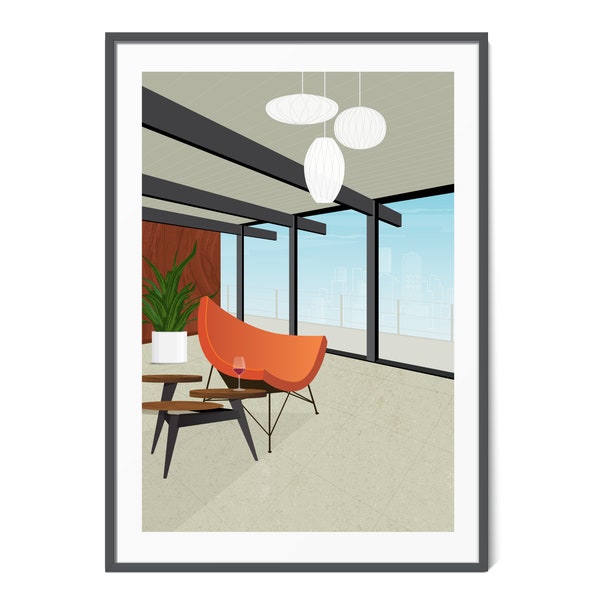 Retro Coconut Lounge Chair Artwork, Mid-century Modern Digital Art, Iconic Chair, Retro Lifestyle, Atomic Age Art, 1950-60s Architecture