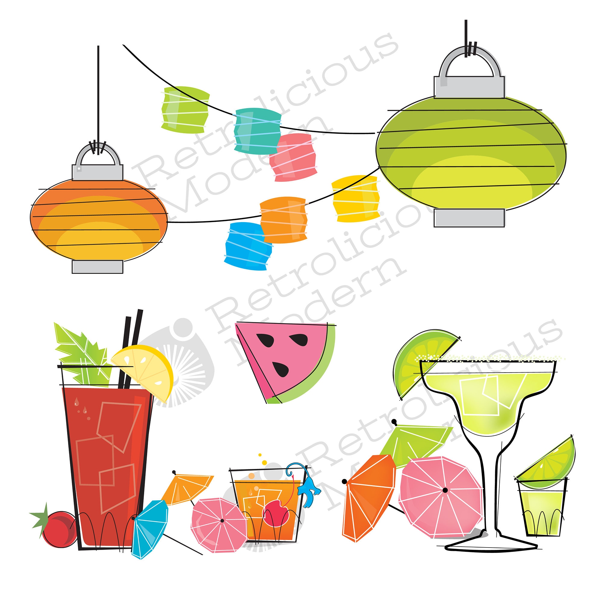 Retro BBQ Barbecue Party Digital Clipart With Tiki Torch, Party ...