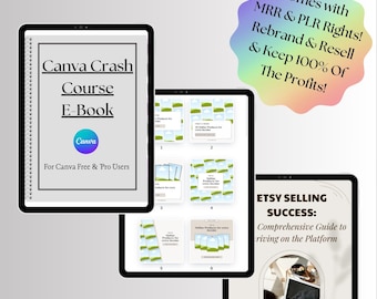 Canva-snabbkurs E-bok, 3-i-1 MRR PLR, Canva gratis och Pro-användare, Etsy Selling Success E-bok och mockup-annonser!