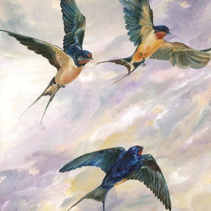 Evening Acrobats, painting by Katie Kruzic, birds, sky, landscape