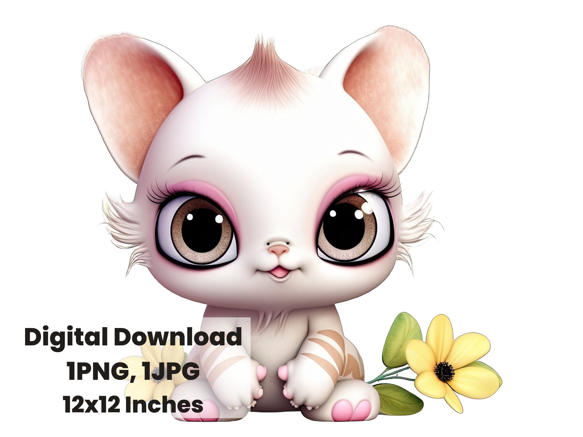 Whimsical kitten, png, Watercolor kitten, Kawaii clipart, print, Cute kitten clipart, Nursery kitten clipart, Cat portrait, Cute Cat Clipart