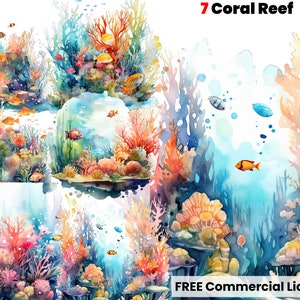 Koraal aquarel clipart, visserij clipart, koraalrif print, Oceaan png, aquarel illustratie, grafisch ontwerp, digitale download, art print
