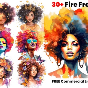 Afro, African American Pop Art, Graphic designs, melanin print, afro png clipart, digital download, sublimation, colorful watercolor images