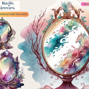Magic Mirror, Mirror, Fantasy, Digital planner, Digital paper, art, Watercolor Gift Ideas, Magical PNG, Art, PNG, Digital Download, Mirrors