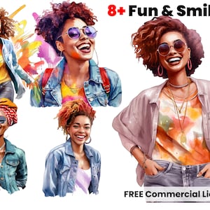 Smiling African American Pop Art, Graphic designs, melanin print, afro png clipart, digital download, sublimation, colorful watercolor image