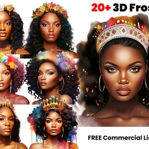 3D Afro, African American Pop Art, Graphic designs, melanin print, png clipart, digital download, sublimation, colorful watercolor images