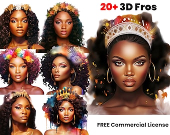 3D Afro, African American Pop Art, Graphic designs, melanin print, png clipart, digital download, sublimation, colorful watercolor images