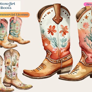 Cowgirl Boots Watercolor, Country Cowgirl Clipart PNG Commercial Use Sublimation Designs Country Girl Flowers Watercolor Illustration, art