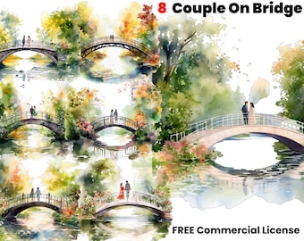 Couple Bridge clipart, Best friend png, bridge clipart, Illustration, Love Couple prints, graphic design, digital download, watercolor art