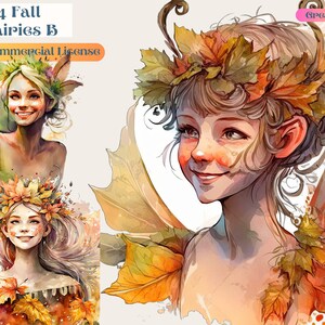 Bella Fata Autunnale, Fate Autunnali, Uso Commerciale, Acquerello, Fate, Animazione, ClipArt, Illustrazioni, Design Digitale, Foglie, Autunno