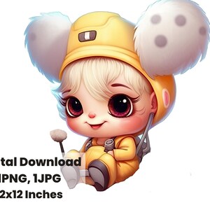 Ready to Role Pop girl clipart, Adorable Chibi Girl, cute girl chibi, PNG, Transparent Background, Watercolor clipart, Digital Download