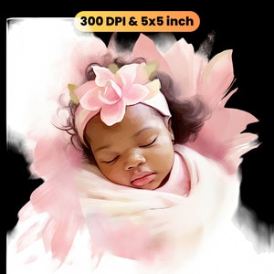 Afro bébé en rose aquarelle Clipart, afro-américain, Black Art, magie fille noire, genre révèlent png, conception graphique, téléchargement numérique, image 5