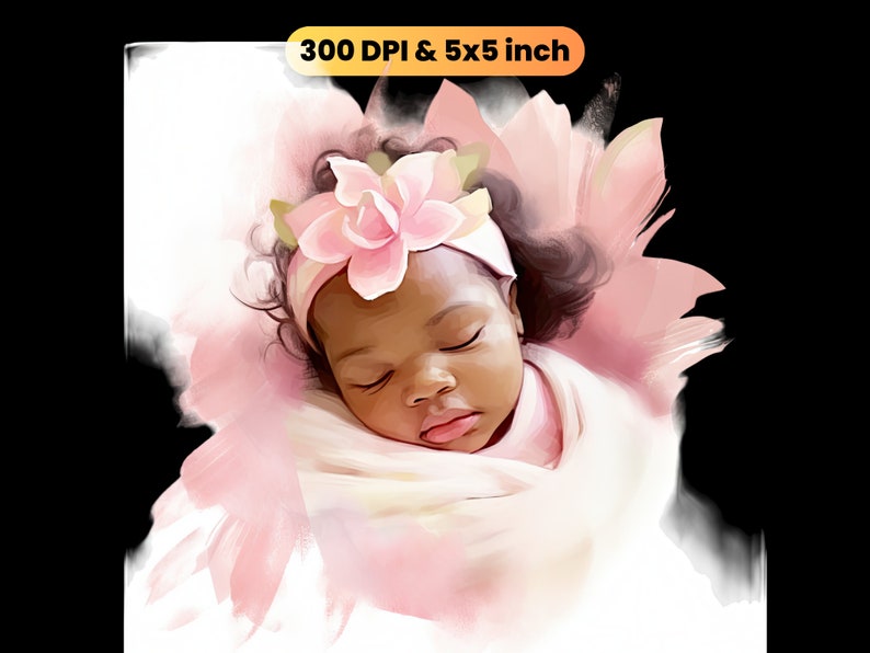 Afro bébé en rose aquarelle Clipart, afro-américain, Black Art, magie fille noire, genre révèlent png, conception graphique, téléchargement numérique, image 5