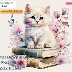 Watercolor Kitten Clipart, Cat Png, Cute cat clip art, Hand painted cat graphic, Cat portrait clipart, cute cat clipart, animal clipart, png